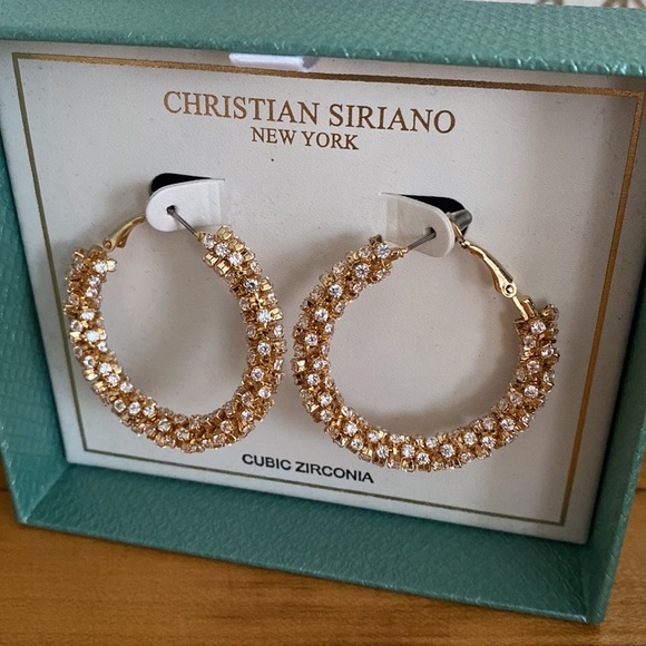 Christian Siriano Pavé-Style Hoop Earrings, Gold & Cubic Zirconia - Picture 5 of 14